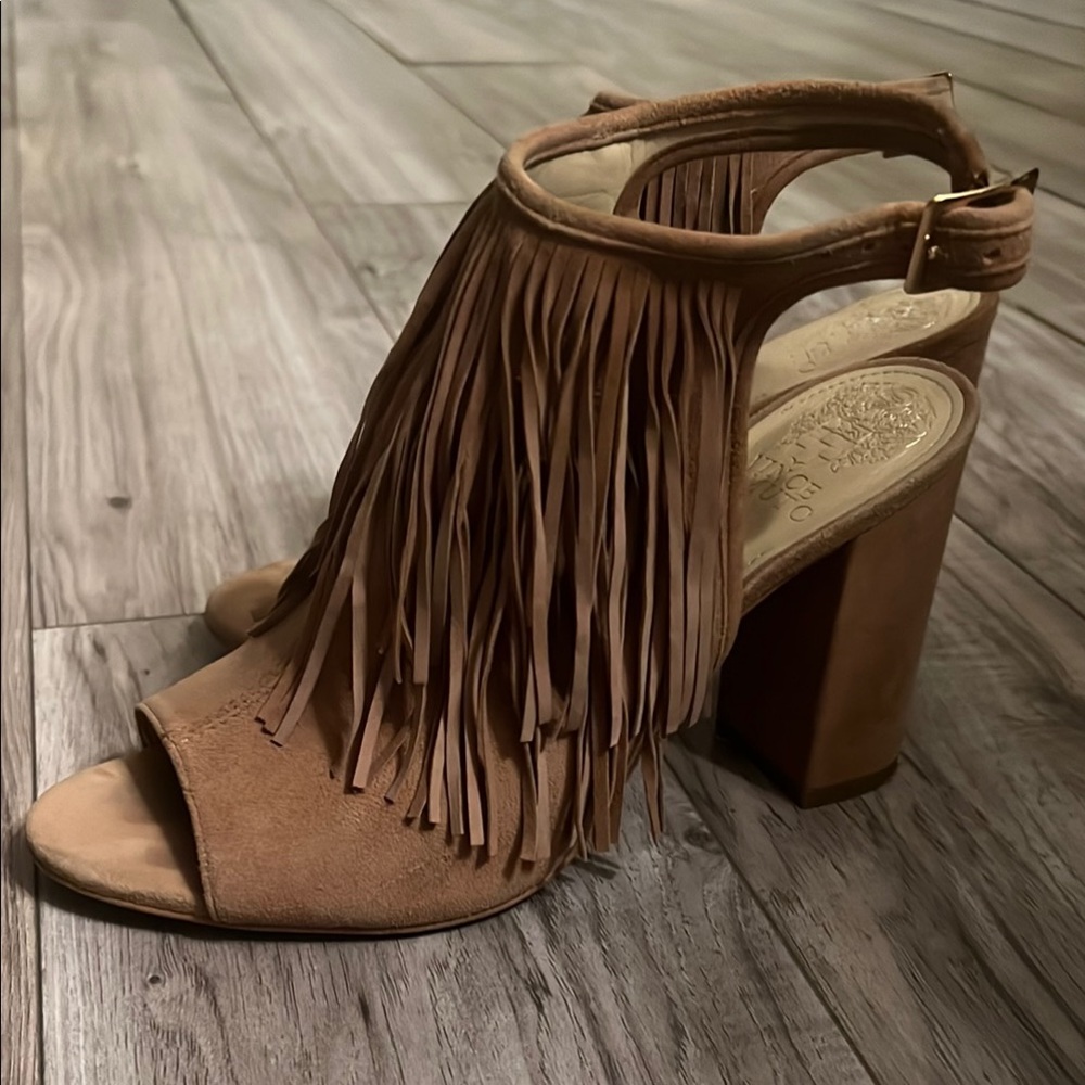 Vince Camuto Tan Fringe Heels